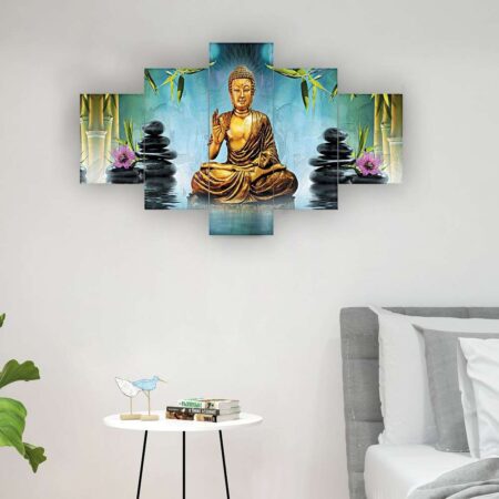 Divine Buddha meditation digital wall painting – luxury spiritual art decor promoting peace and balance.