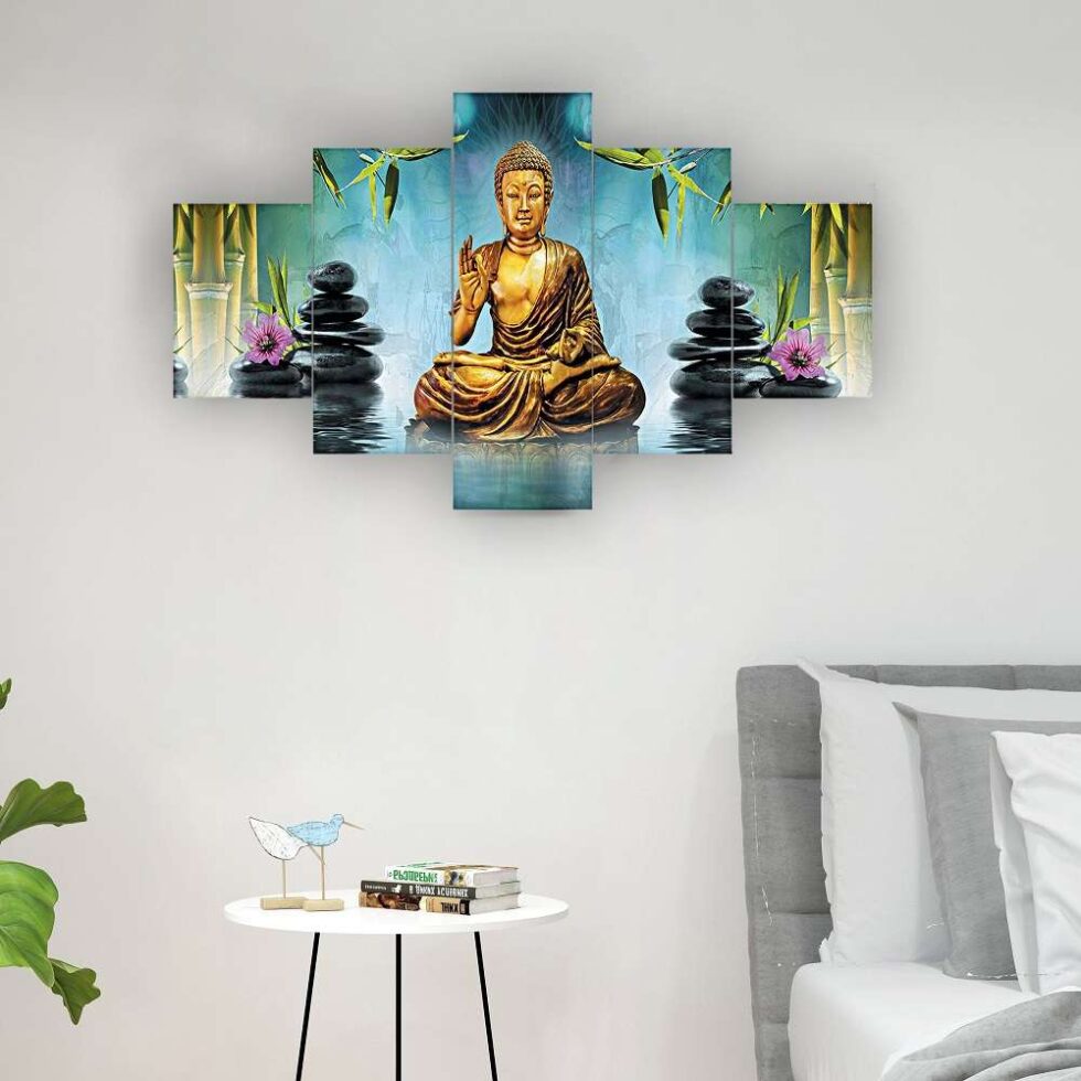 Divine Buddha meditation digital wall painting – luxury spiritual art decor promoting peace and balance.