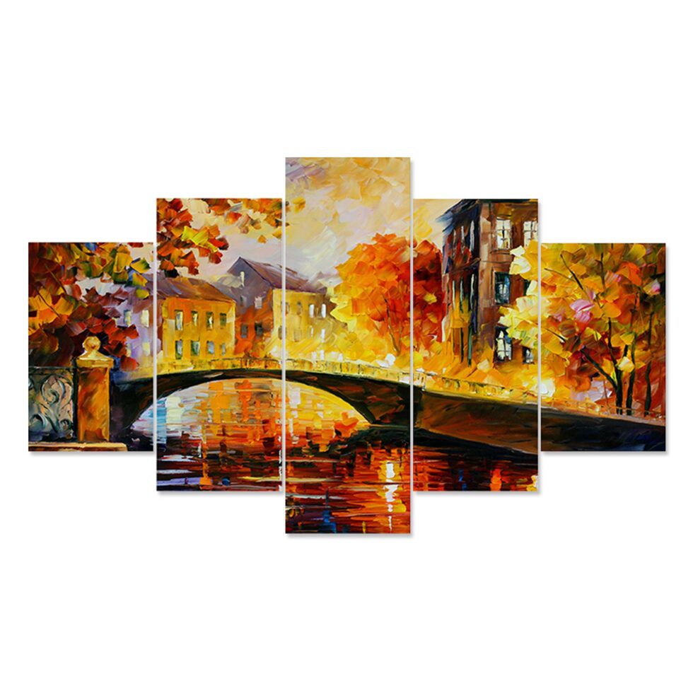 Abstract autumn street scene digital canvas painting – bright modern wall decor for bedroom or gifting.