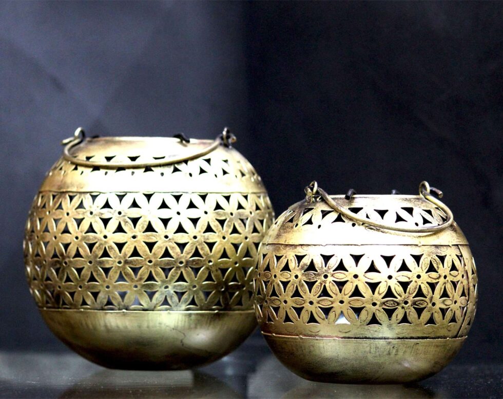 Traditional handcrafted brass lantern, eco-friendly festive decor for Diwali interiors