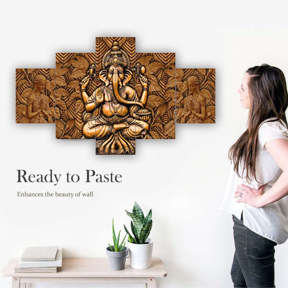Elegant golden Ganesha digital wall art – spiritual wall decor symbolizing wisdom and prosperity.
