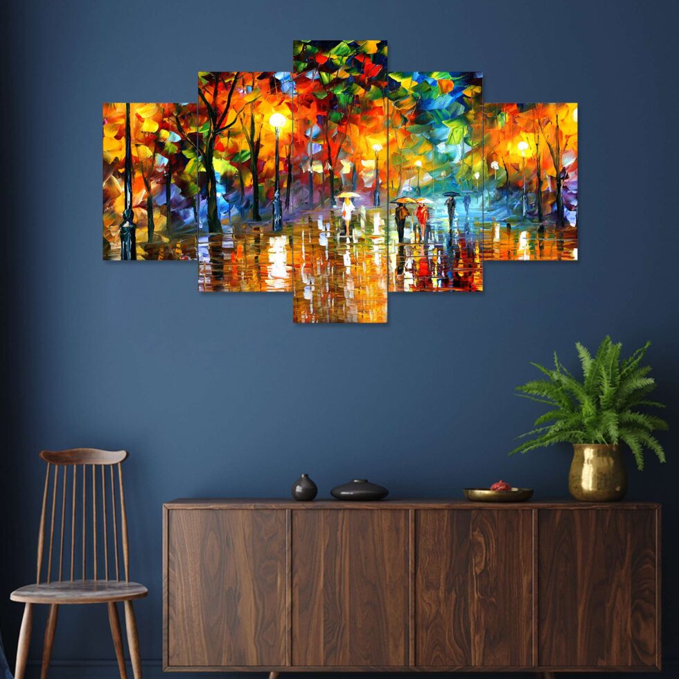 Multicolor abstract night street digital wall painting – stylish Indian art decor for elegant home spaces.