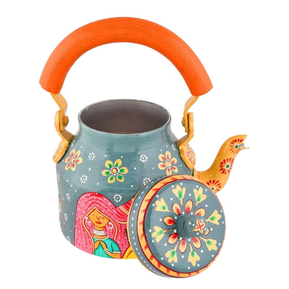 Festive Diwali hand-painted Indian art kettle, ideal for home decor and serving