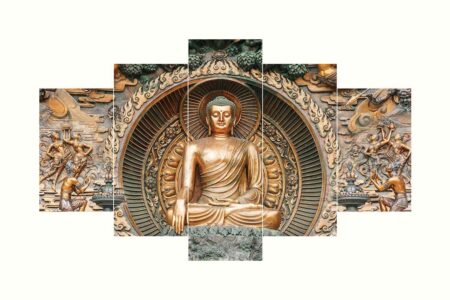 Elegant bronze Buddha sculpture digital wall art – traditional decor symbolizing enlightenment and harmony.
