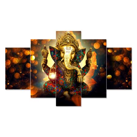 Artistic Lord Ganesh digital wall painting – luxury modern spiritual decor for temple or gifting.