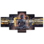Artistic Buddha meditation digital wall painting in black and gold tones – premium modern decor for elegant spaces.