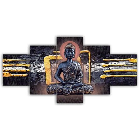 Artistic Buddha meditation digital wall painting in black and gold tones – premium modern decor for elegant spaces.
