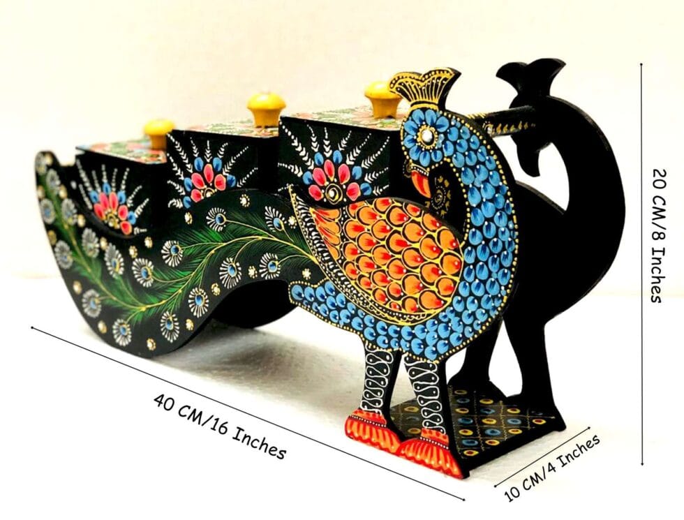 Rajasthani handcrafted peacock box – multi-compartment masala or jewelry organizer