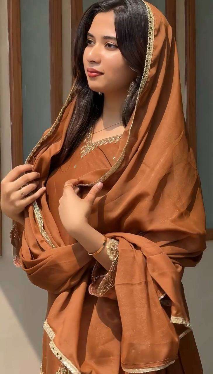 Women's Georgette Sequence Moti Work Straight Kurti With Salwar and Dupatta Set - AllHandmadeGoods