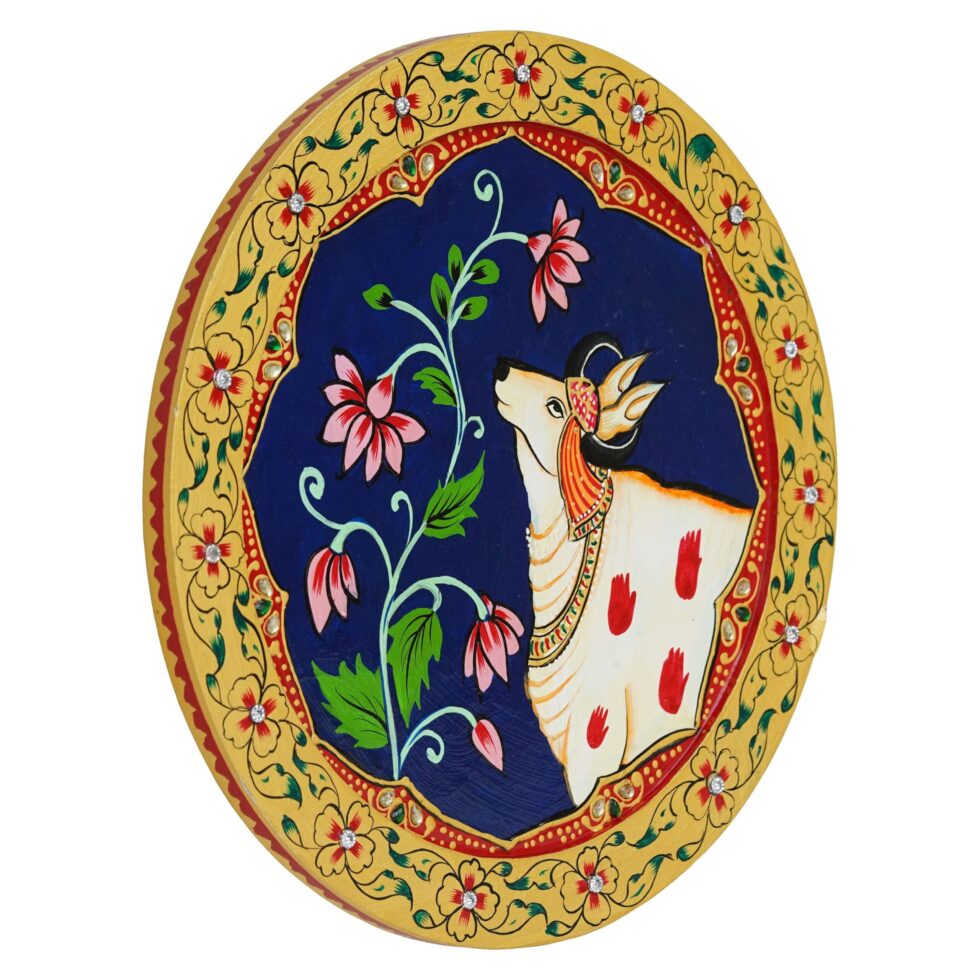 Handcrafted Pichwai cow digital wall art – vibrant traditional decor for pooja room or gifting.