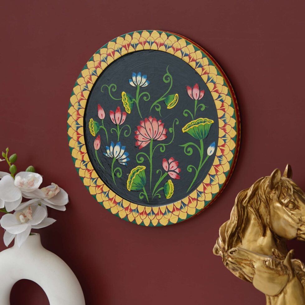 Traditional Pichwai floral painting – colorful Indian wall art decor for living room or hallway.