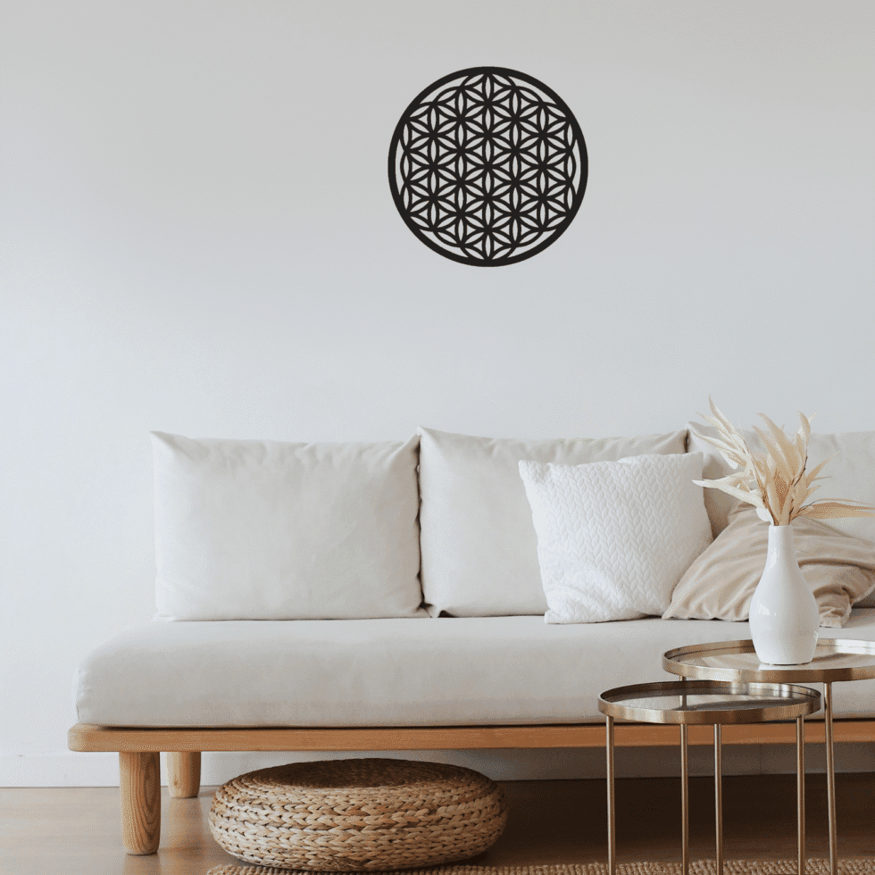 Modern black metal wall art circle – abstract geometric 3D home wall decor.