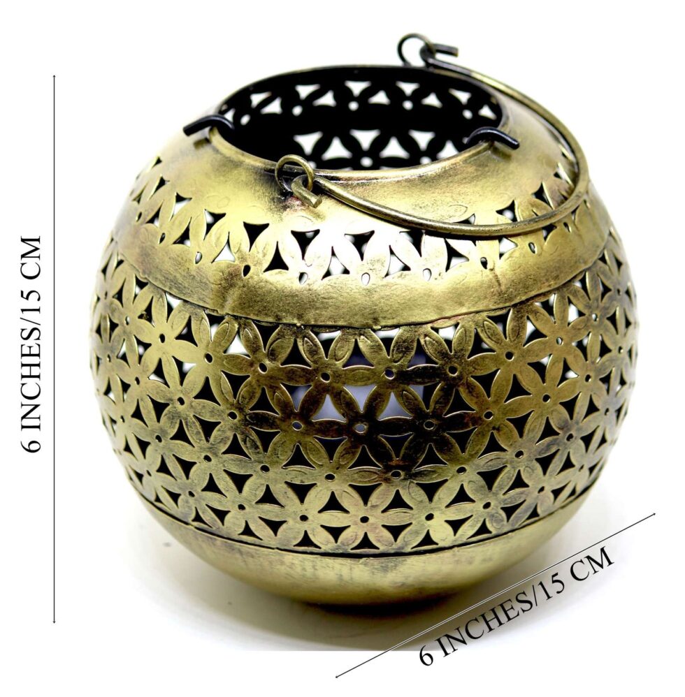 Eco-friendly brass-finish floral lantern, perfect for Diwali lighting and festive gifting