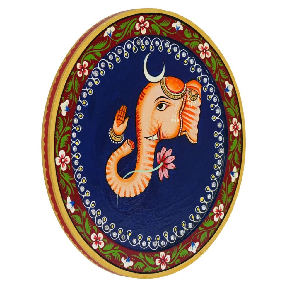 Beautiful floral border Ganesha painting – traditional Indian art decor for meditation or pooja space.