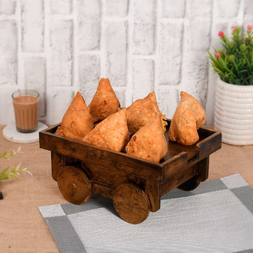 Decorative wooden cart box with lid, handcrafted serving tray for Indian snacks and appetizers