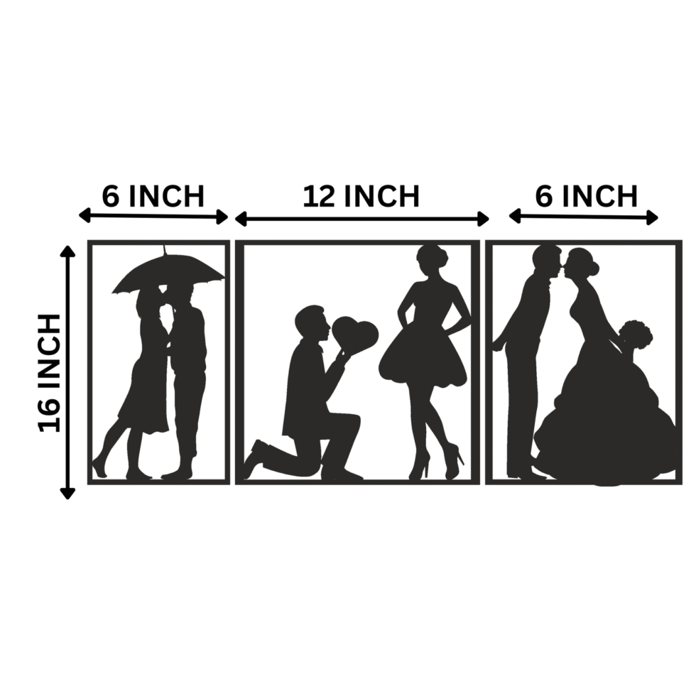 Love story themed 3D metal artwork for living room or gifting.