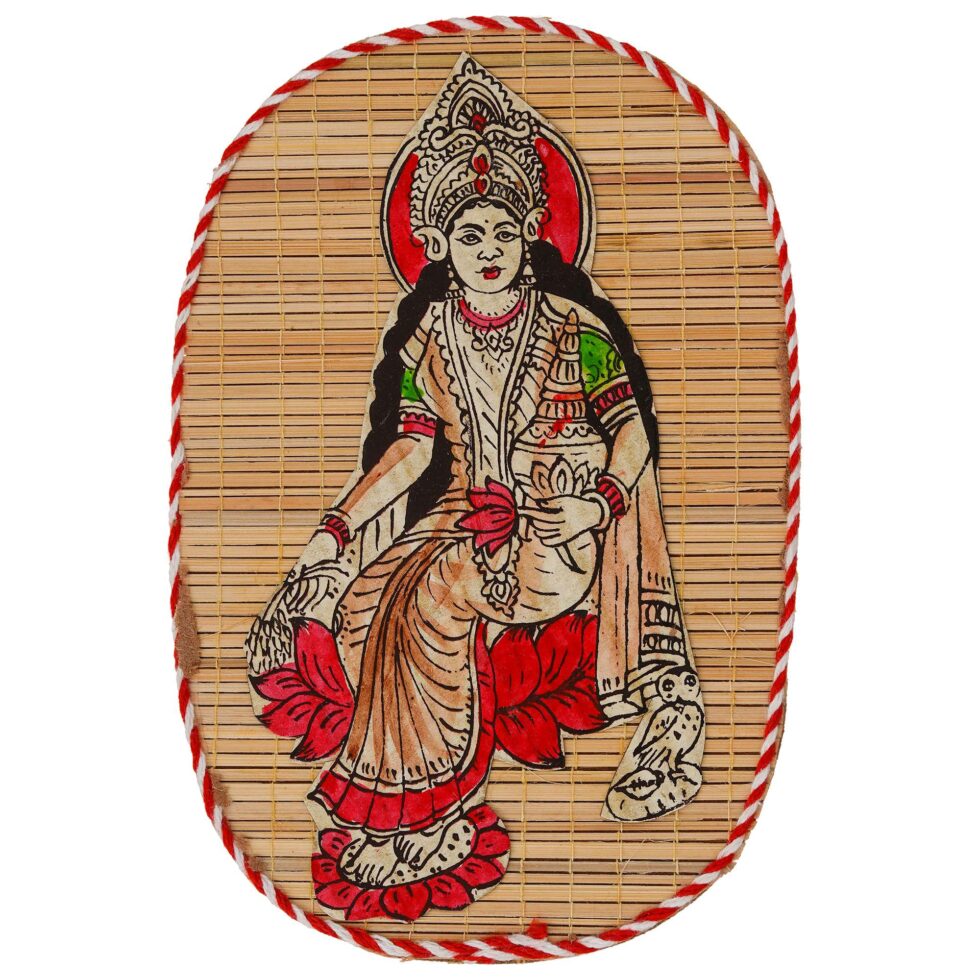 Ethnic bamboo wall art featuring Lakshmi Devi, perfect spiritual gift for Diwali festival celebrations