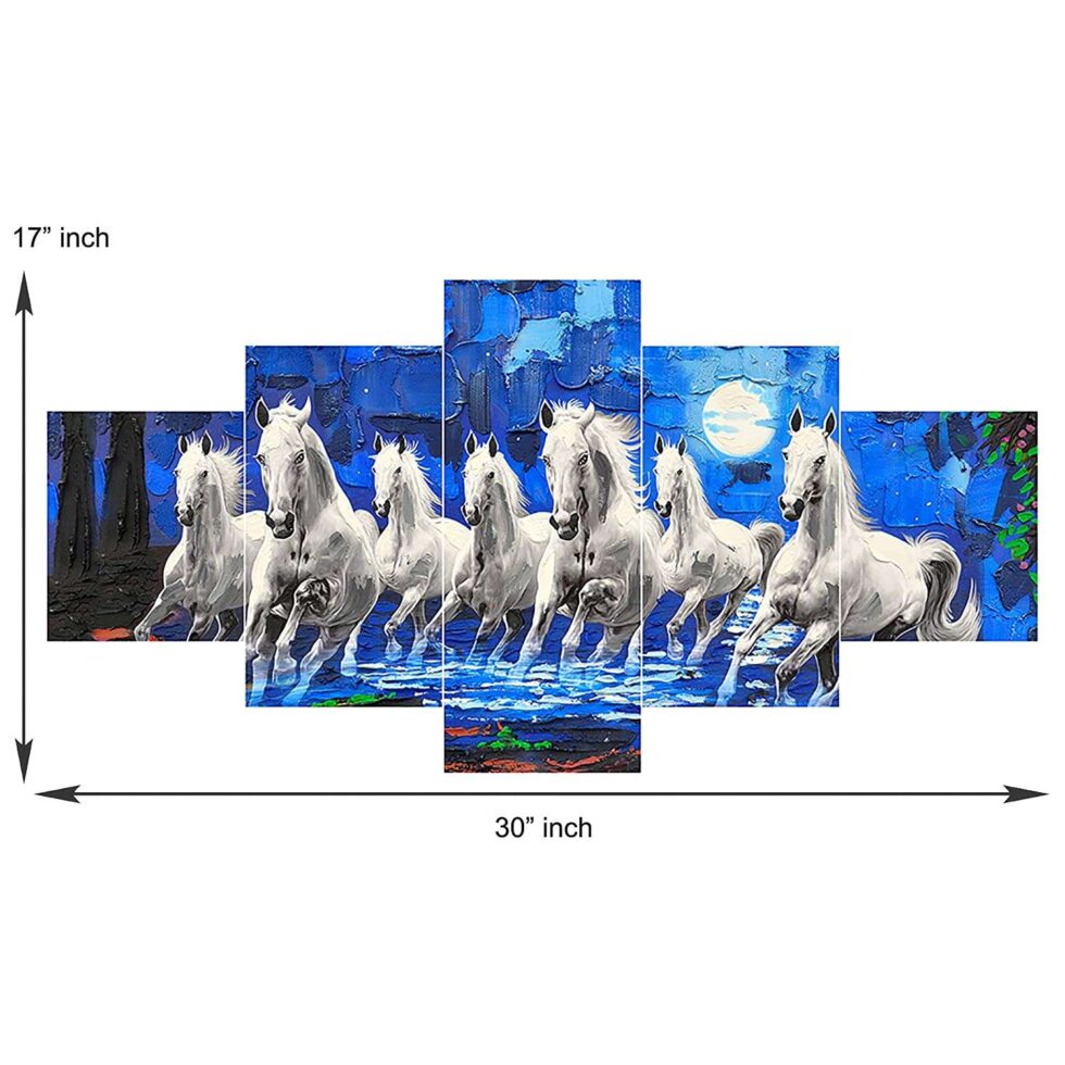 Stunning seven horses digital wall painting – artistic Indian art decor representing power and positivity.