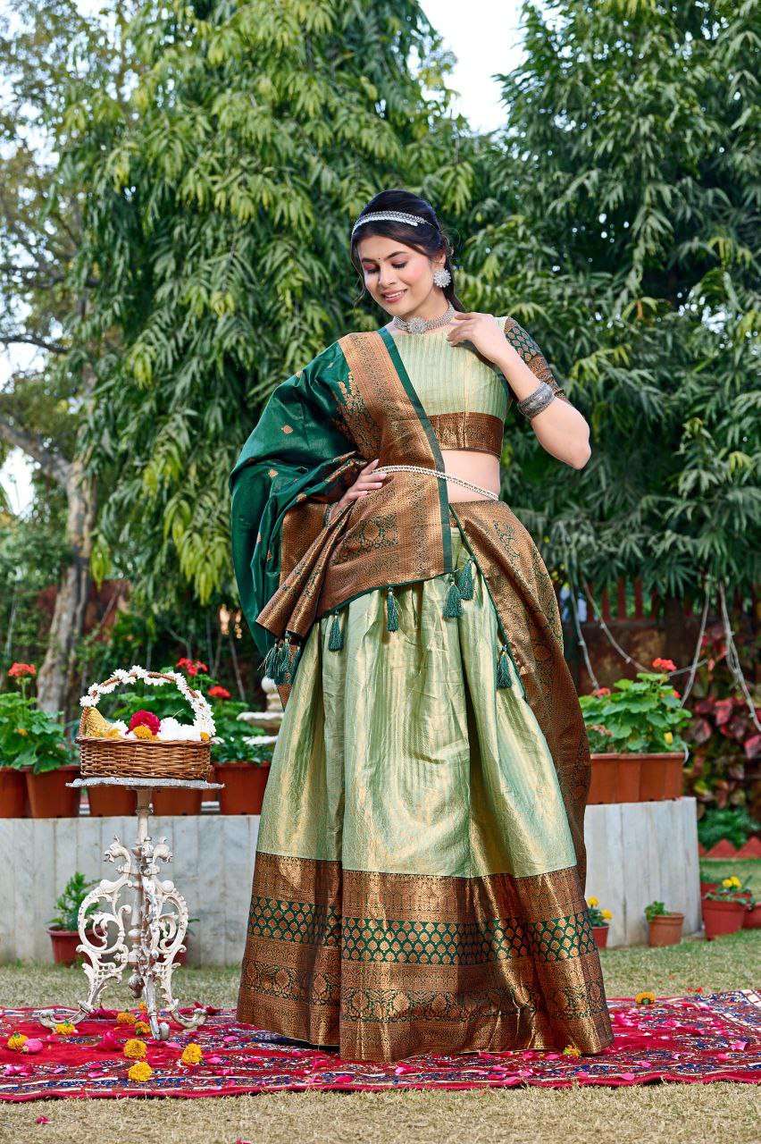 Women's Tussar Silk Patola Print Lehenga Choli Dupatta Set - AllHandmadeGoods